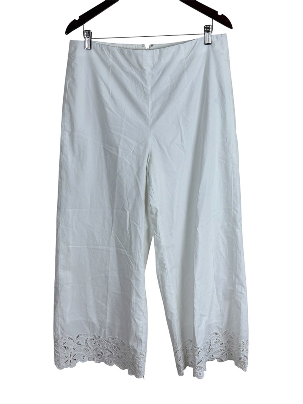 J. Crew Rori Embroidered Hem Pants Women’s Size 12 White 100% Cotton CU892 NWT